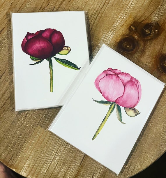 Greeting Cards set of 6 cards with Envelopes, Watercolor Realistic Peony.  This is an art Prints of my original work, A2 Size cards