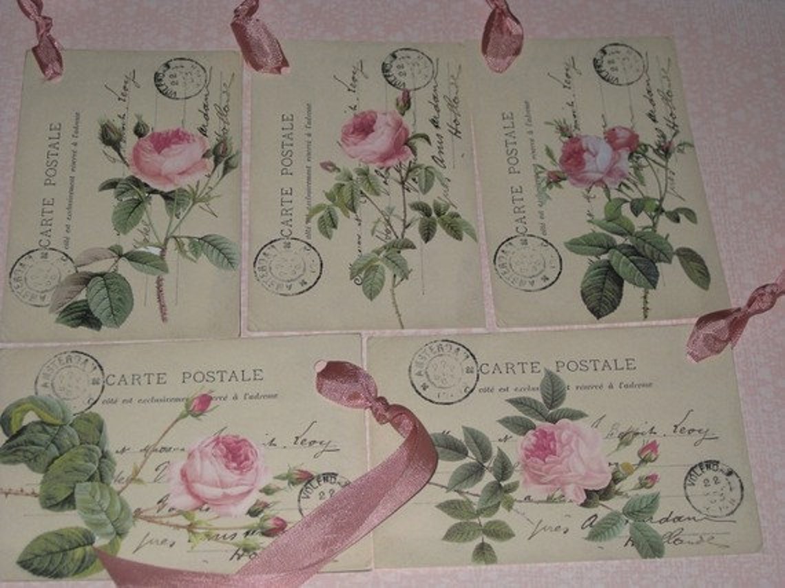 Vintage Carte Postale Rose Gift Tag Vintage Hang Tag Set of Etsy