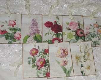 Floral Gift Tags with Seam Binding Set of 8 Assorted