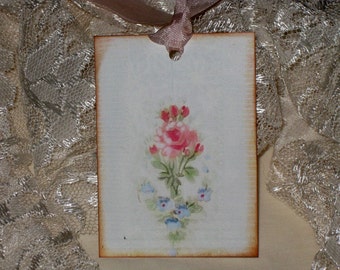 Vintage Spring Roses Gift Tags ECS Tattered Vintage Style