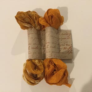 Pumpkin Spice Hand Dyed Scrunched Seam Binding ribbon, Crinkled Seam Binding Packaged, Vintage Inspired Seam Binding, ESC image 2