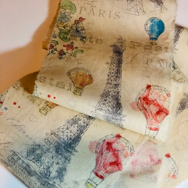 Tea Stained Eiffel Tower Paris Trim, Hot Air Balloon Trim, Carte Postal ribbon, French Inspire Ribbon,  French Country Trim, Distressed Trim