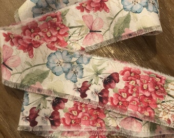 Tea Stained Hydrangea Butterfly Floral Trim, Distressed Ribbon Trim, French Inspired Ribbon, French Country Trim, Distressed Trim