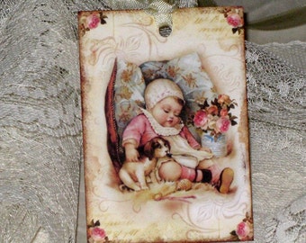Vintage Baby Girl Gift Tag Victorian Baby