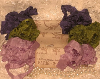 Scrunched Seam Binding ribbon, Hand Crinkled Seam Binding Packaged Violette De Jardin ECS
