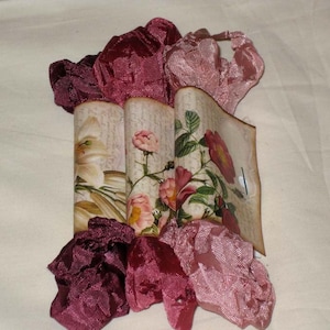 Scrunched Seam Binding ribbon, Crinkled Seam Binding Packaged Vintage Rose ECS