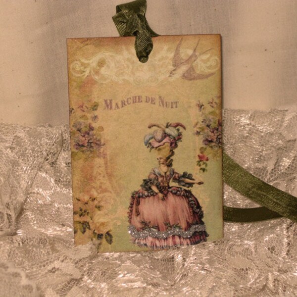 French Market Vintage Style Marie Antoinette Glittered Gift Tags Marche De Nuit ECS