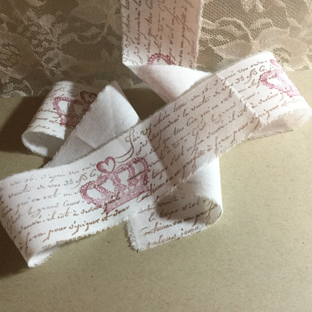 Vintage Style Ribbon, Crown Ribbon, French Script Ribbon, Cotton Trim ...