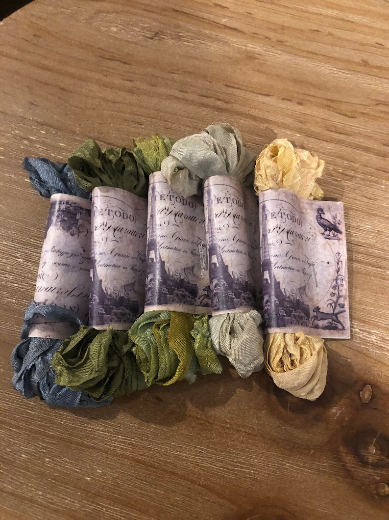 Hand Dyed and Tea Stained Scrunched Seam Binding Ribbon Bundle ...