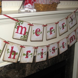 MERRY CHRISTMAS Double Banner Garland Vintage Sign
