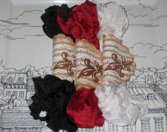 Scrunched Seam Binding ribbon, Crinkled Seam Binding Packaged French Tuxedo and Roses ECS