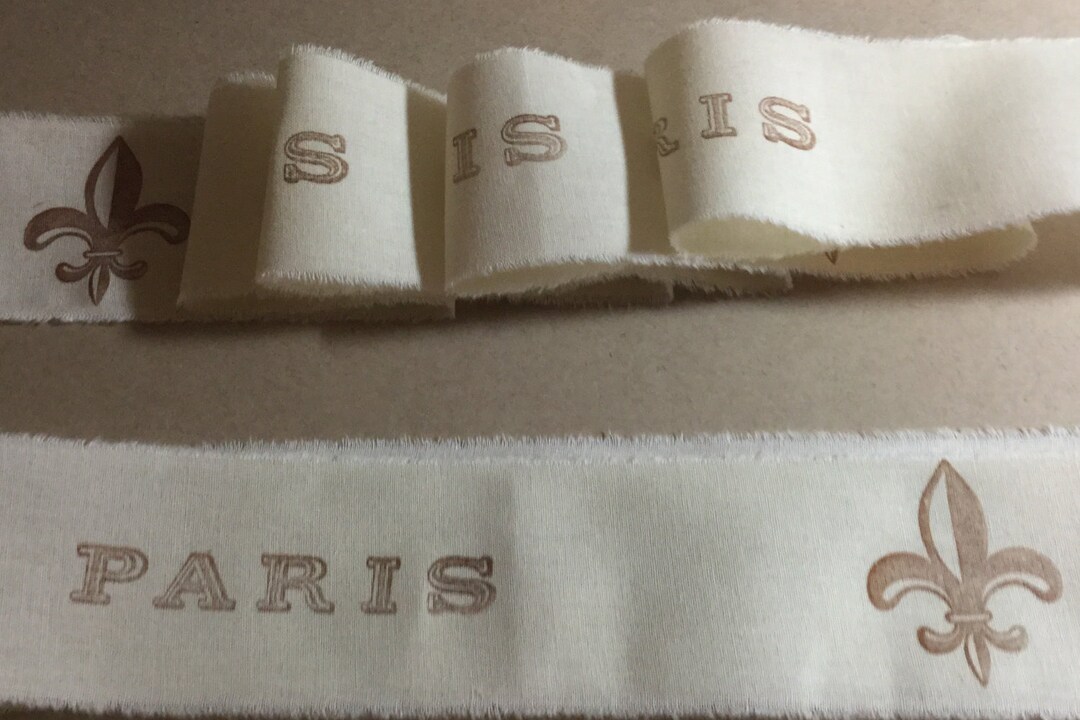 Script Ribbon Fleur De Lis Ribbon, French Script Ribbon, Provence Cotton Ribbon ...