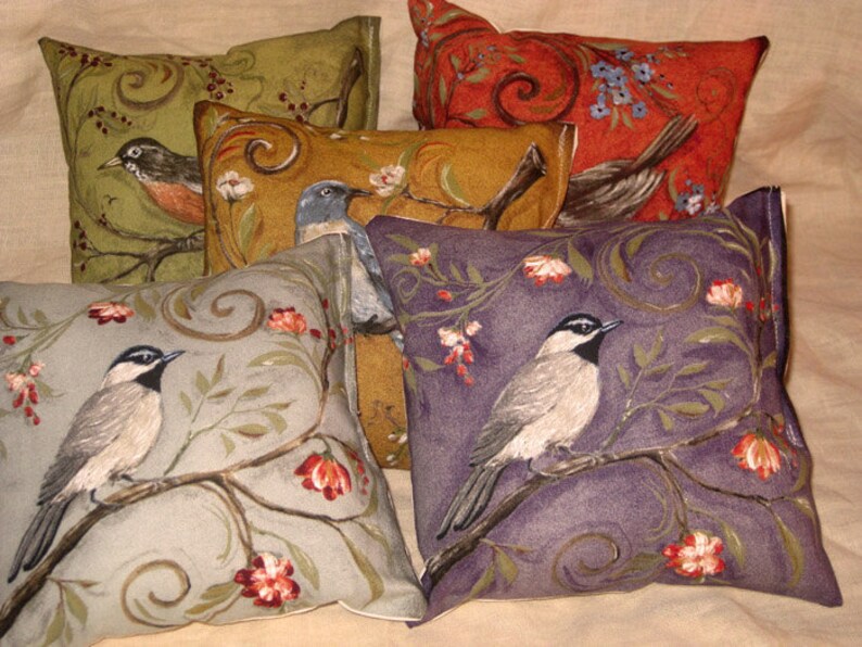 Shabby Chic Fun Throw Pillow with Bird Motif French Market Design Floral Handmade Pillow Vintage Orange image 2