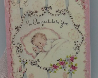 Congratulation Baby Gift Tags, Baby Shower, Baby Gift, Newborn, Baby with Bunny, Little Darling Tags, Vintage Babies Gift Tags, Cute Tags
