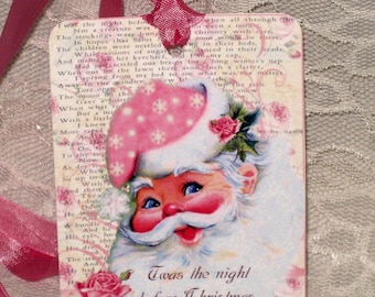 Santa Rosa vintage tag, Tag Santa regalo, regalo di Natale Tag Vintage ispirato ECS