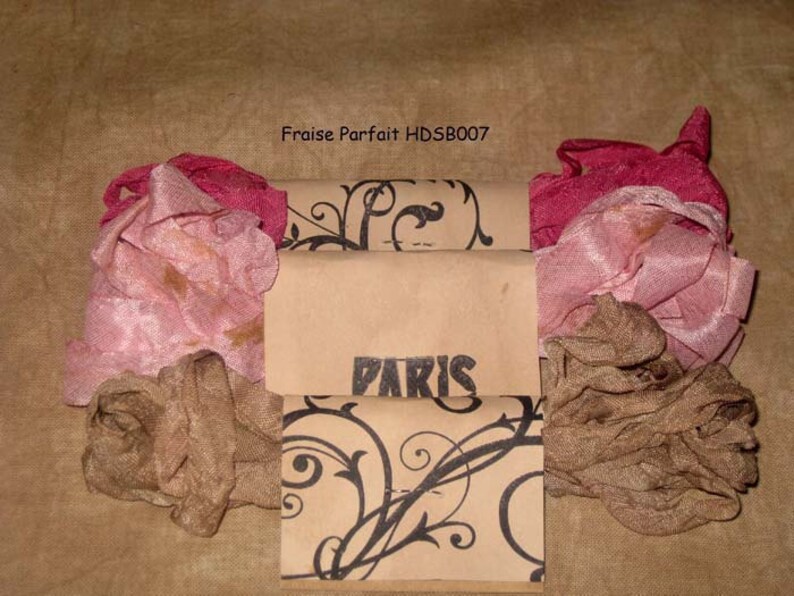 Scrunched Seam Binding ribbon, Seam Binding Hand Dyed Distress Antiqued Vintage Inspired Crinkled Frais Parfait Paris Market ECS image 1