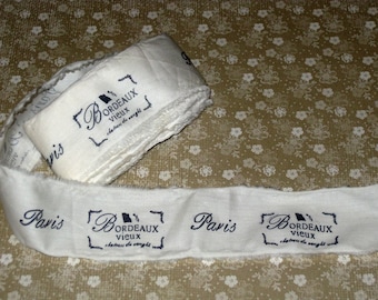 Muslin Paris Vintage Hand Stamped Ribbon Bordeaux Vieux ECS