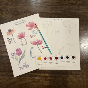 Blumen Aquarell Malerei Kit, Blumenmuster inklusive Gemaltes Bild Aquarell Pinsel Aquarell gemalt für Kinder und Erwachsene