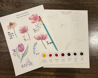 Floral Watercolor Painting Kit,  Floral Designs Included Painted image Watercolor Brush Watercolor Painted For Kids and Adults