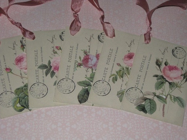 Vintage Carte Postale Rose Gift Tag Vintage Hang Tag Set of Etsy