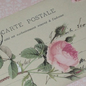 Vintage Carte Postale Rose Gift Tag Vintage Hang Tag Set of Five