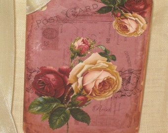 Floral Postcard Original Design Gift Tag Rose Flower Vintage Inspired ECS