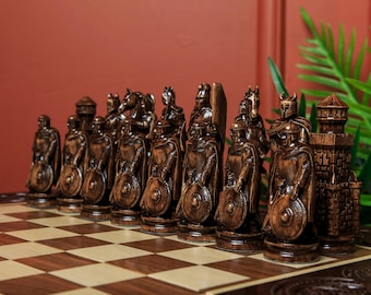 Luxury Hand-carved Medieval Chess Set, Wooden Chess Pieces, Collectible Chess Figures, Chess Set Without Board, Chess Gift, Christmas chess