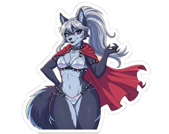 Sticker Anthro Wolf Girl - Pin up bikini gothique à capuche rouge Cape Beach Sunset