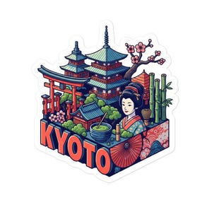 Kyoto Japan Sticker – Cute Cartoon Travel Sticker, Kyoto Landmarks Vinyl Sticker, Japan Aesthetic Gift, Waterproof City Sticker