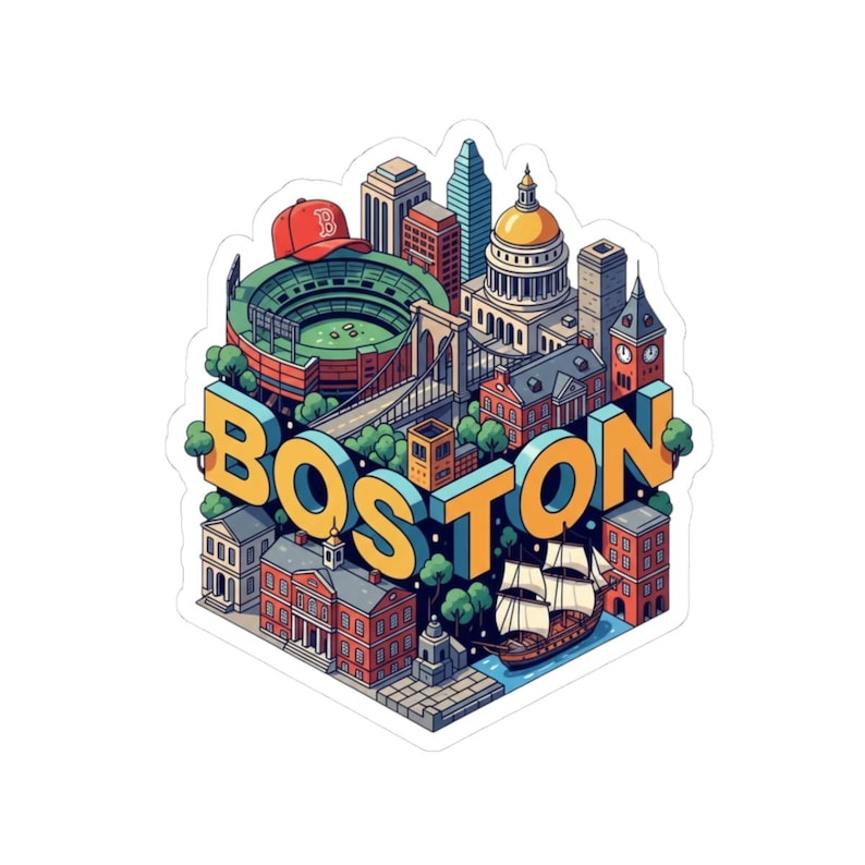 Custom Boston State Sticker Boston Sticker - Red Sox Vinyl Decal, Massachusetts Travel Souvenir ...