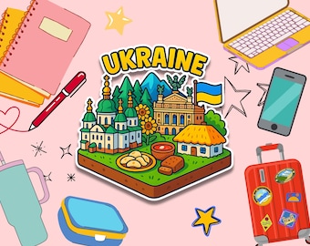 Ukrainian Stickers, Vibrant Ukraine Designs, Laptop Stickers, Travel Decor, Gift for Travelers, Sticker for Scrapbooking