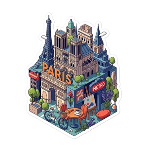 Paris Sticker – Cute Cartoon France Vinyl Decal, Eiffel Tower Landmark Art, Travel Souvenir, Aesthetic Parisian Gift, City Illustration