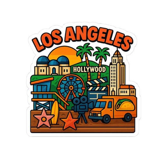 BE:FIRST World Tour ステッカー　Los Angeles Los Angeles Sticker: Cartoon LA Landmarks, Hollywood Sign, Travel