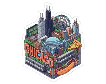 Chicago City Sticker: Cartoon Landmarks Vinyl Decal