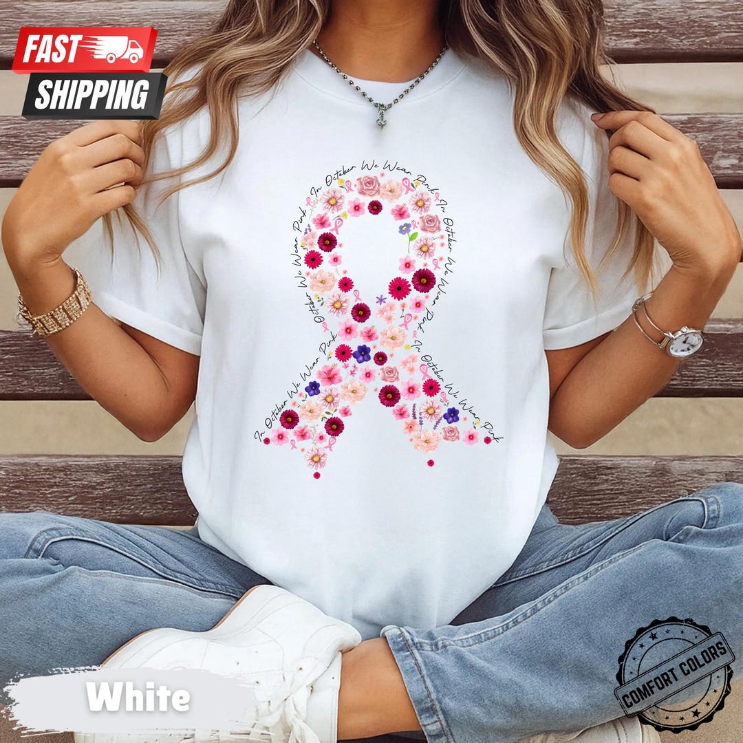 Daisy Floral Pink Ribbon T-shirt: Breast Cancer Awareness - Etsy