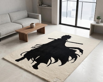 Anime Shadow Rug, Manga Character Tufted Rug, Japanese Anime Area Rug, Black White Gaming Room Decor, Otaku Bedroom Carpet, Anime Fan Gift