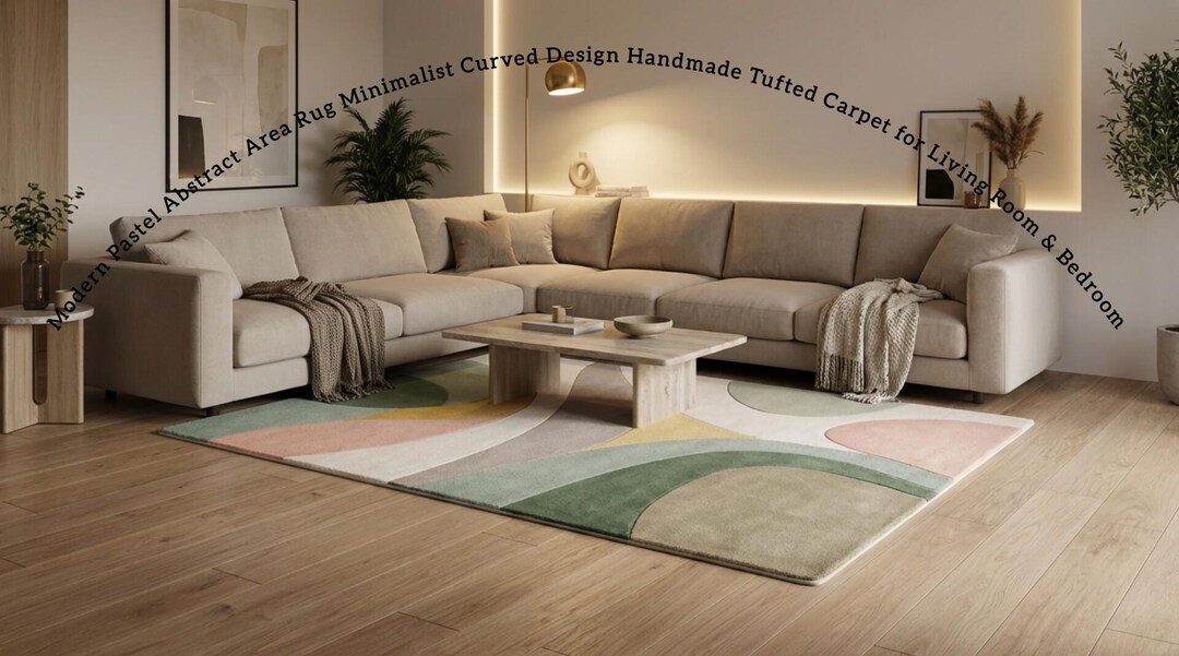 Pastel Rug Modern Handmade Pastel Wool Rug: Modern Abstract Curved Design - Etsy