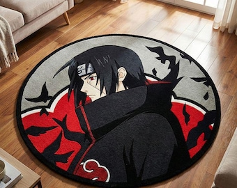 Anime Itachi Uchiha Round Rug – Akatsuki Manga Area Rug, Naruto Inspired Gamer Carpet, Custom Otaku Bedroom Decor, Japanese Anime Floor Mat