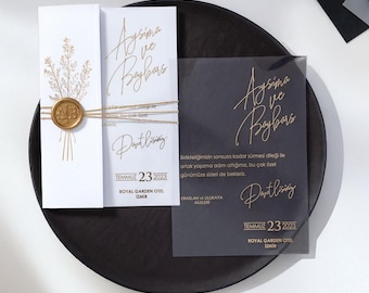 Acrylic Wedding Invitation with Gold Foil -Sweet 16 & Quinceanera Invites