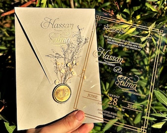 Transparent Acrylic Wedding Invitation – Elegant Gold Foil Clear Design