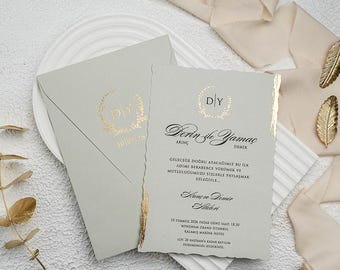 Elegant Wedding Invitation – Gray Deckle Edge Classic Card