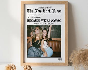 Custom Newspaper Print Poster | Friendship Wall Art | College Dorm Gift for Friend | Best Friend Gift | Modern Girly Room Decor