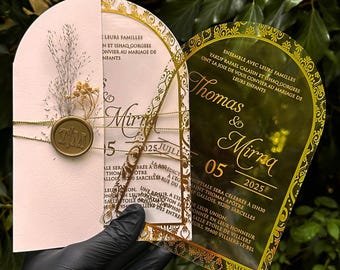 Clear Acrylic Wedding Invitation: Gold Foil Arabic Nikah Card