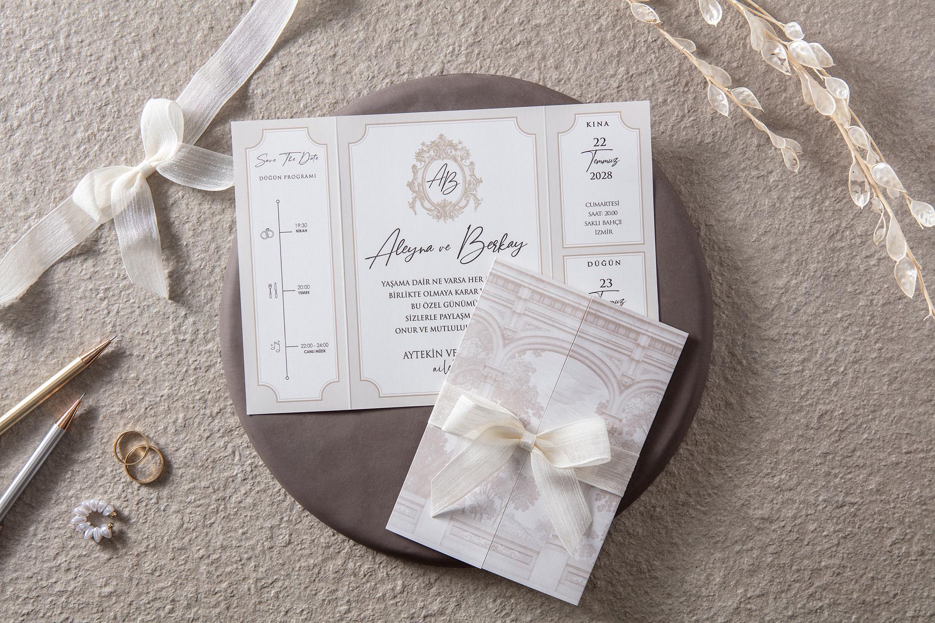 6 Panel Invite Ivory Folded Wedding Invitation With Ribbon Bow, Elegant Multi Panel ...