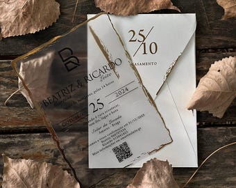 Acrylic Wedding Invitation with Gold Edge – Custom Transparent Card for Elegant & Modern Wedding