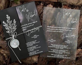 Clear Acrylic Wedding Invitation: Gold Floral Edges, Quinceanera, Sweet 16