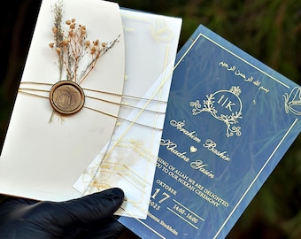 Personalized Acrylic Wedding Invitation – Cream Envelope, Wax Seal Set
