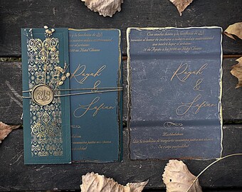 Elegant Gold Foil Acrylic Wedding Invitation: Laser Cut Muslim Wedding Card