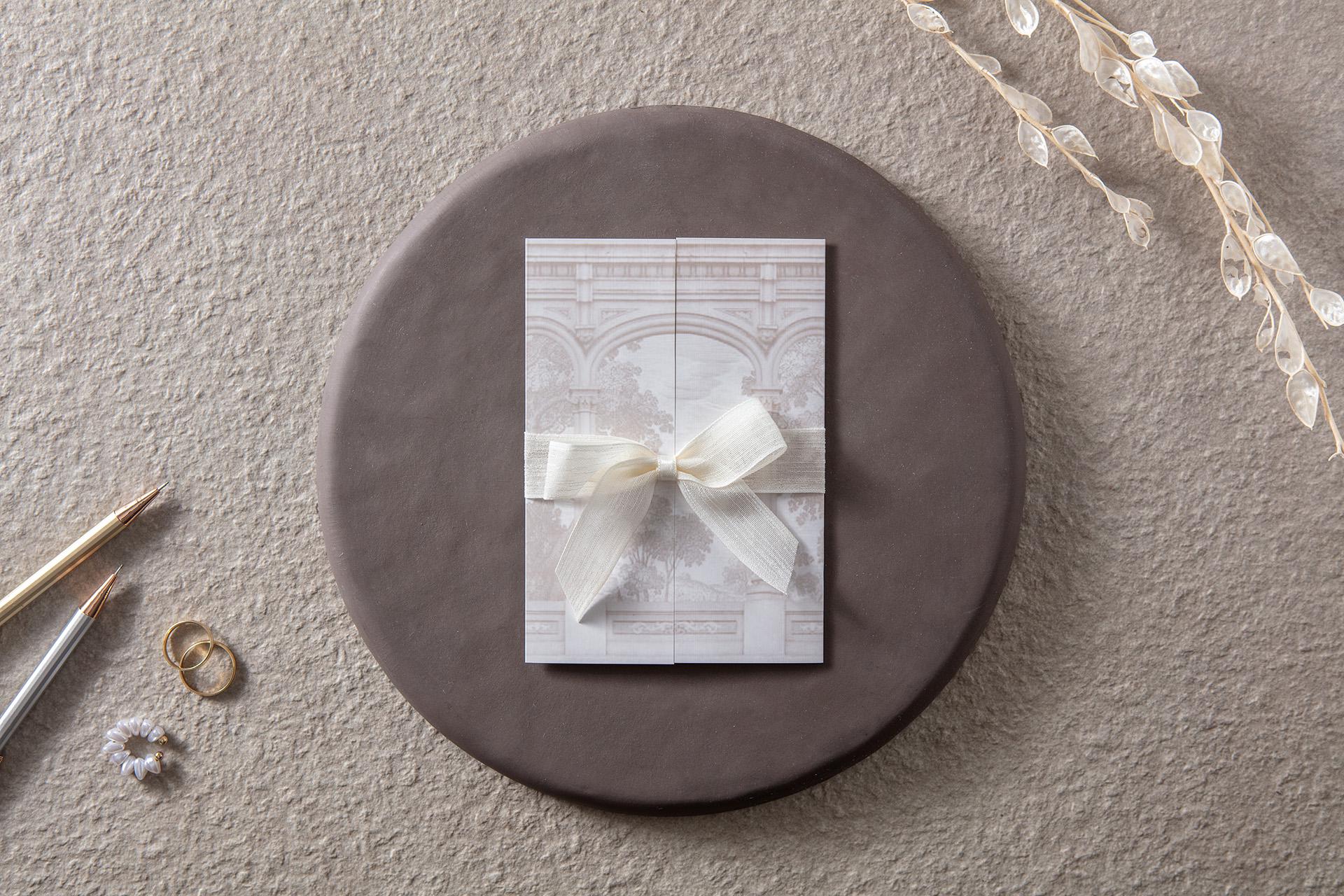 6 Panel Invite Ivory Folded Wedding Invitation With Ribbon Bow, Elegant Multi Panel ...