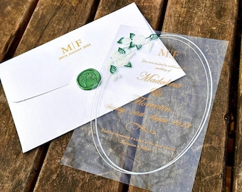 Clear Acrylic Wedding Invitation with Gold Wax Seal